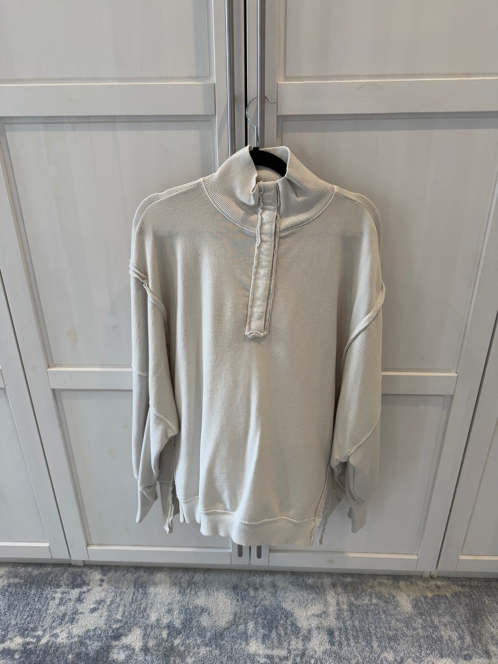 Free People Oversized Half-Zip Sweatshirt in Light Gray